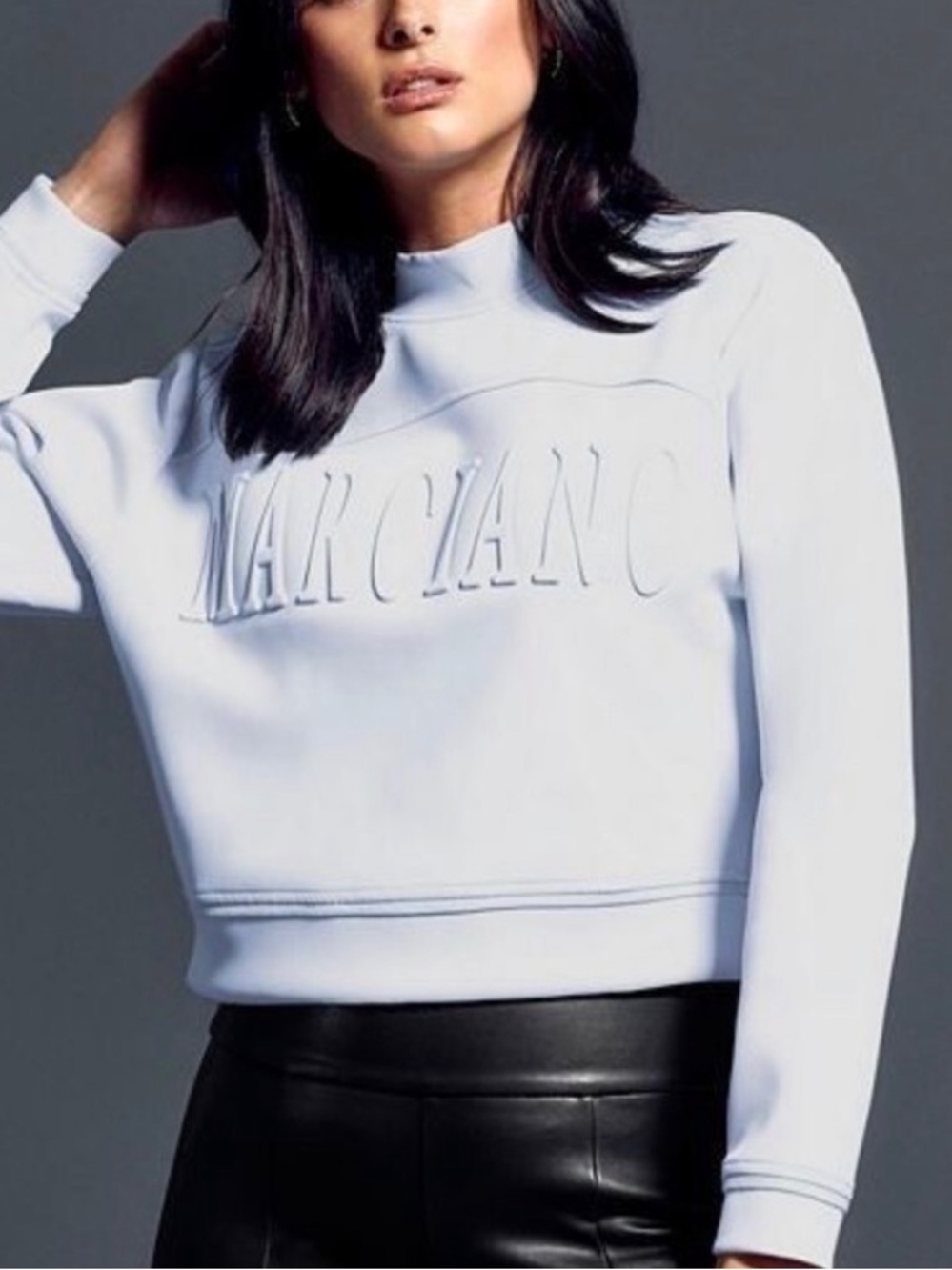 Marciano Los Angeles Embossed Logo Cropped Sweatshirt XS Light Blue